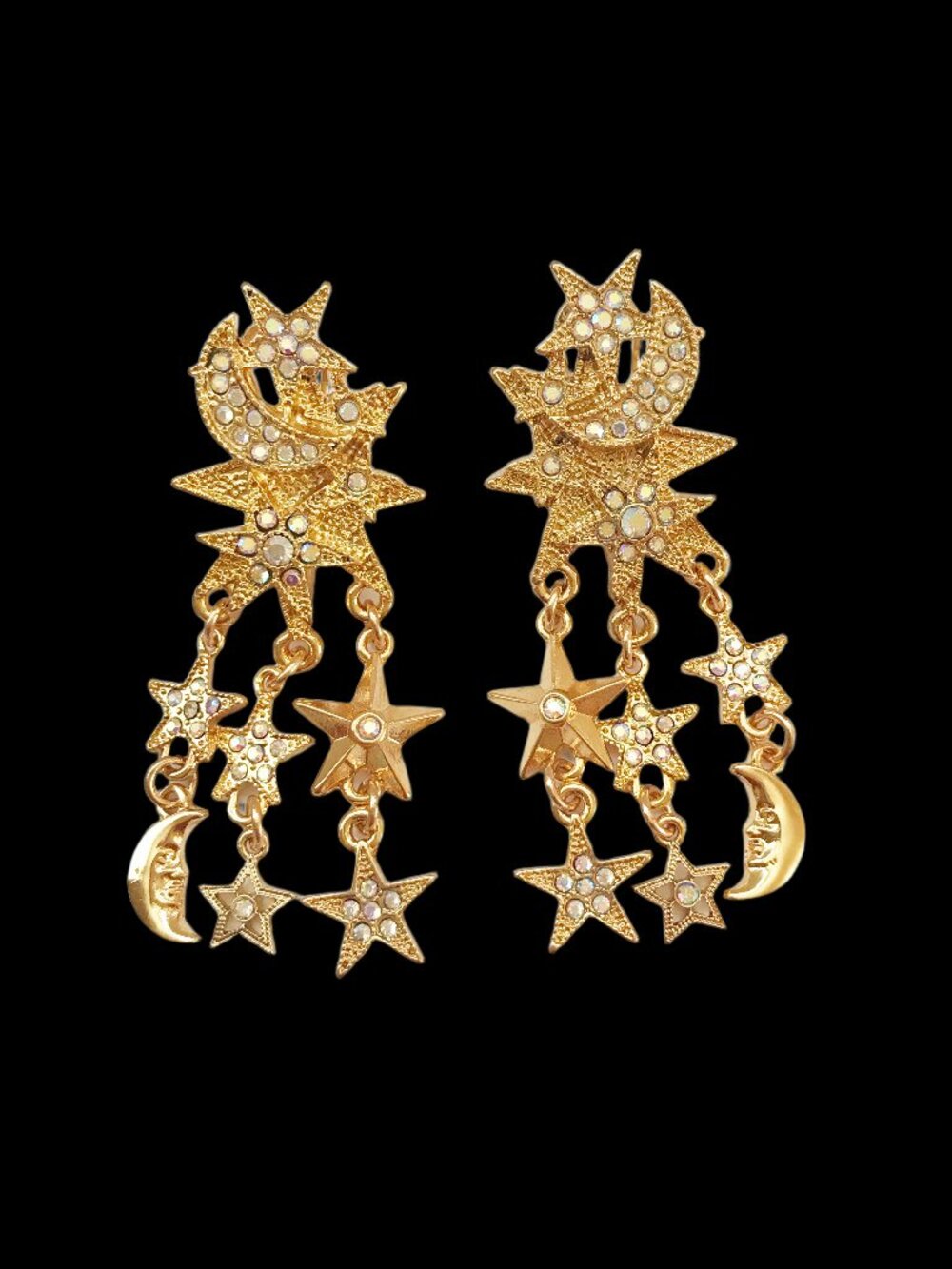 Kirks Folly Gold Tone Star Moon Face Dangle Earrings